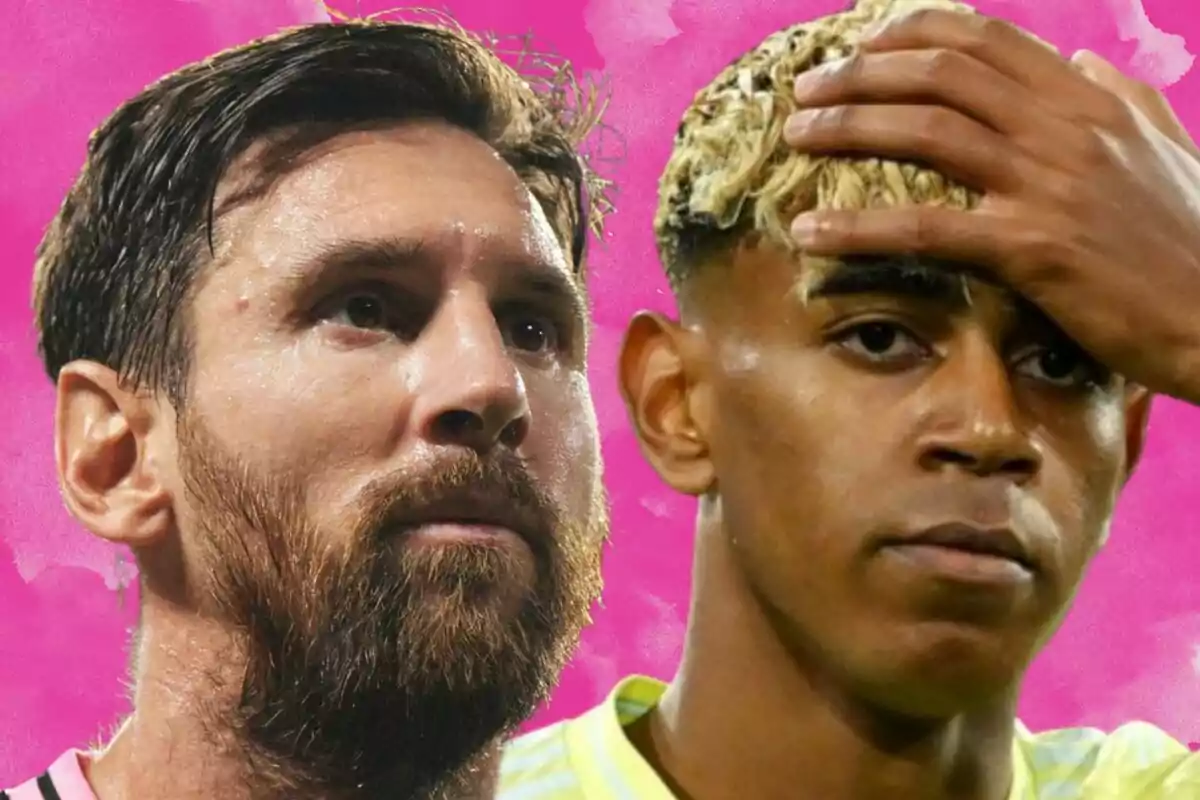Two players with serious expressions against a pink background