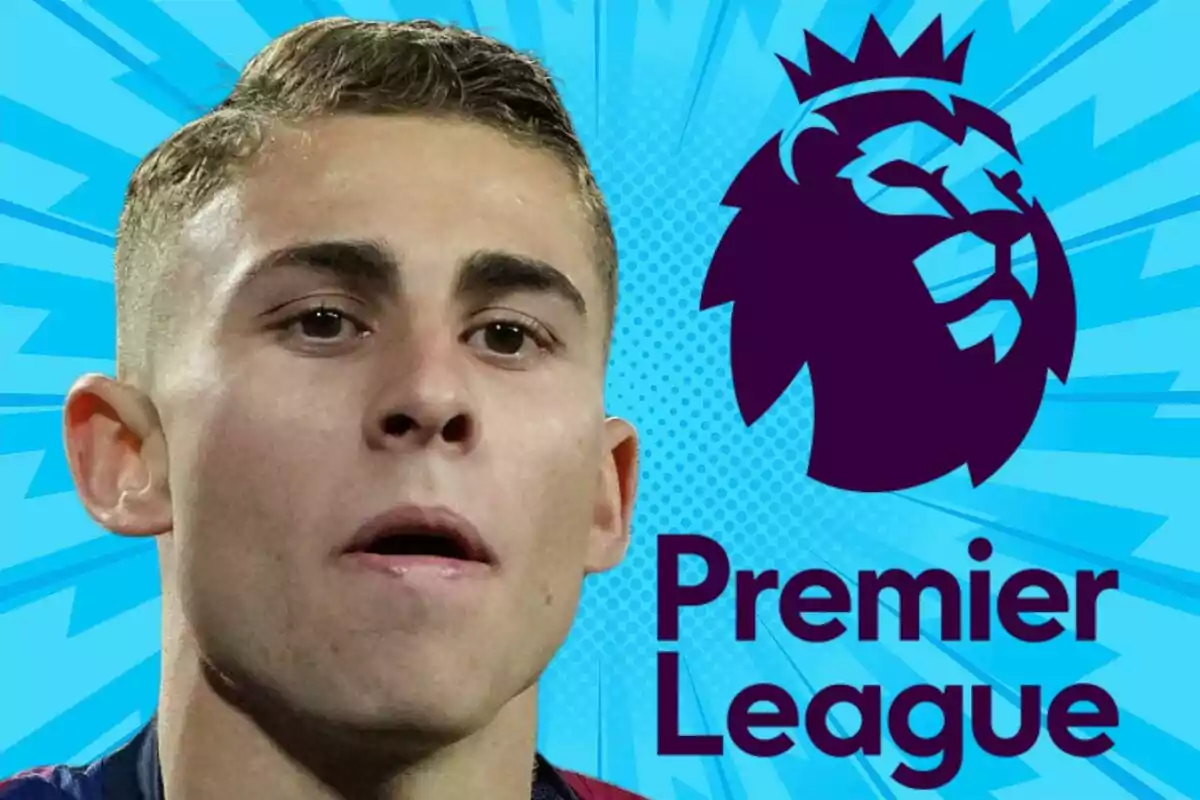 Young player with a blue background and the Premier League logo next to him