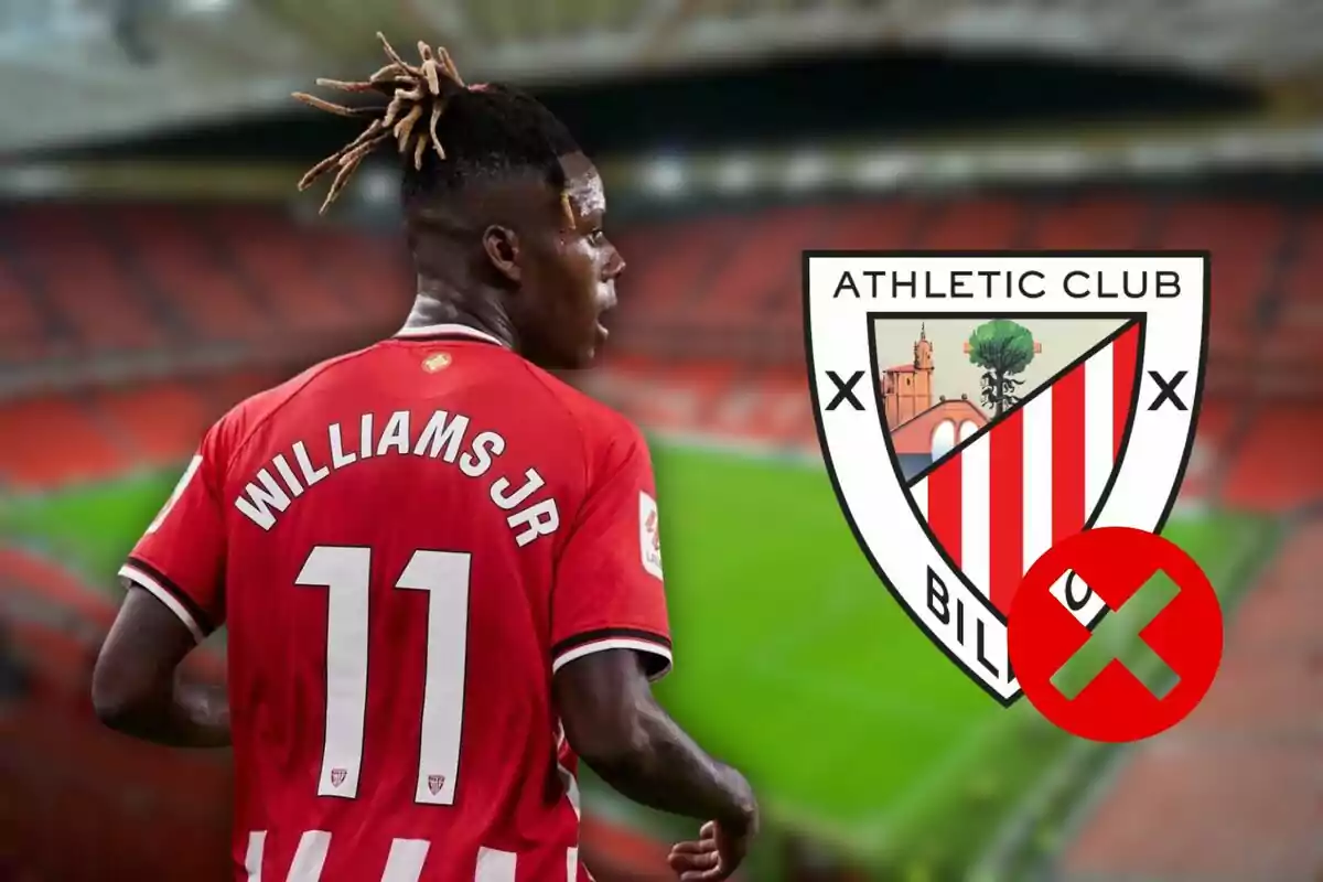 Jugador del Athletic Club de Bilbao con el nombre "Williams Jr" en la camiseta número 11, junto al escudo del equipo.