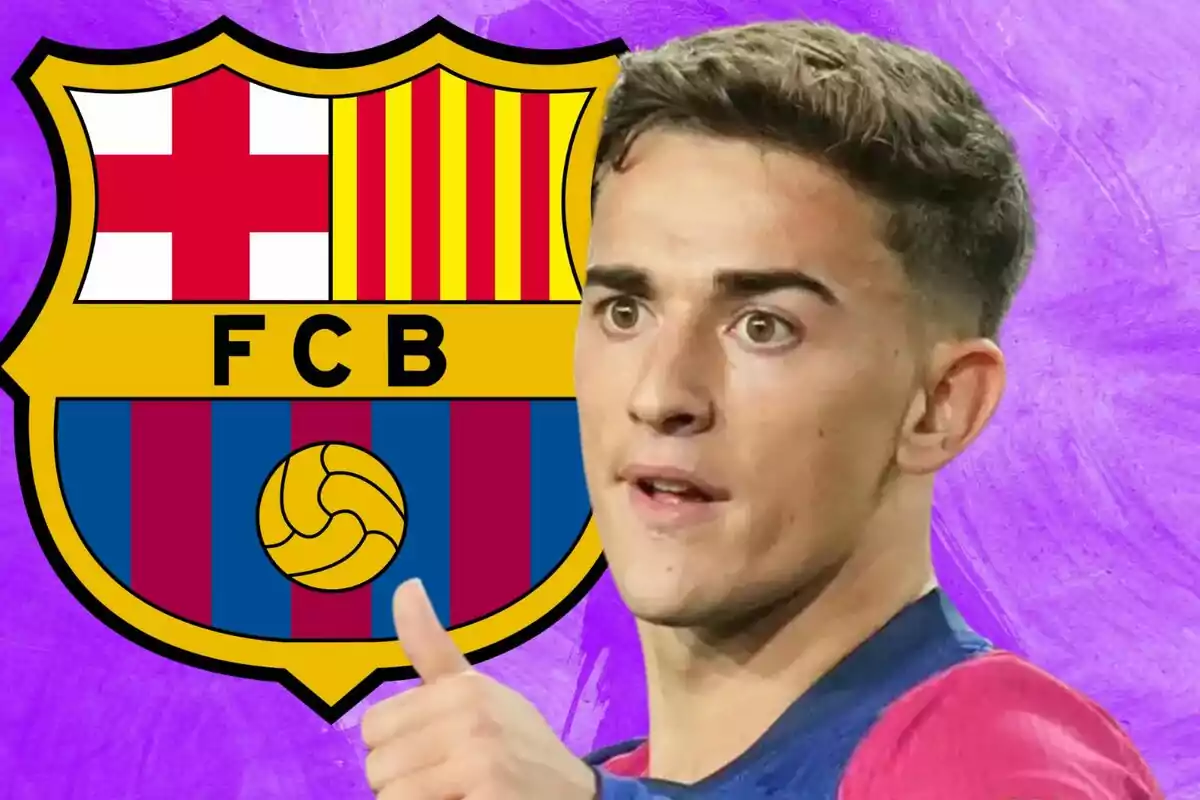 Football player with the FC Barcelona crest in the background and a thumbs up.