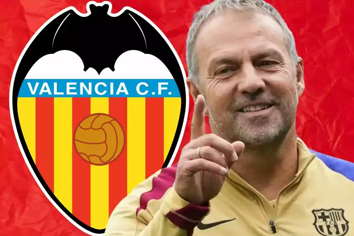 Un hombre sonriente con el escudo del Valencia C.F. de fondo.