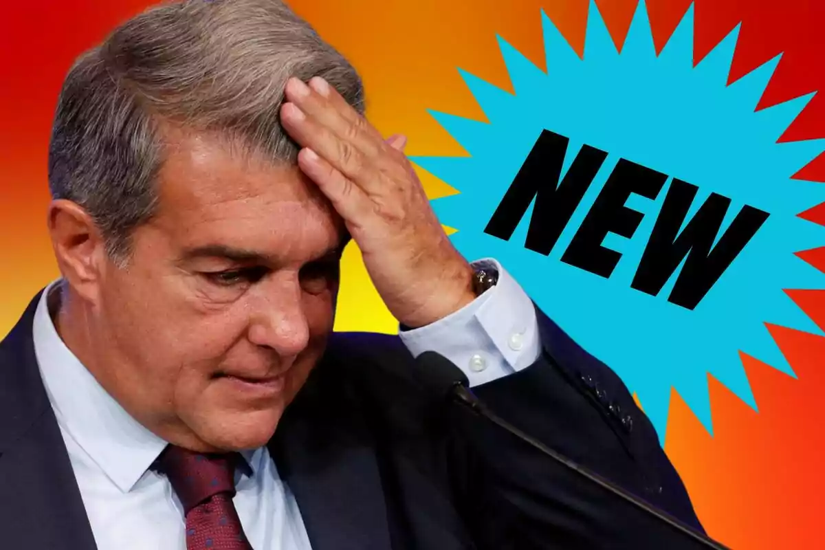 A man in a suit touches his head with a thoughtful expression in front of a colorful background with the word "NEW".