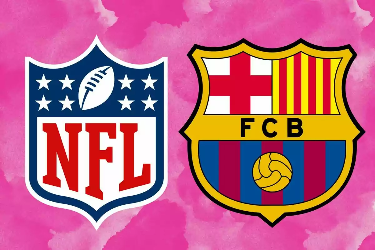 NFL and FCB logos on a pink background.