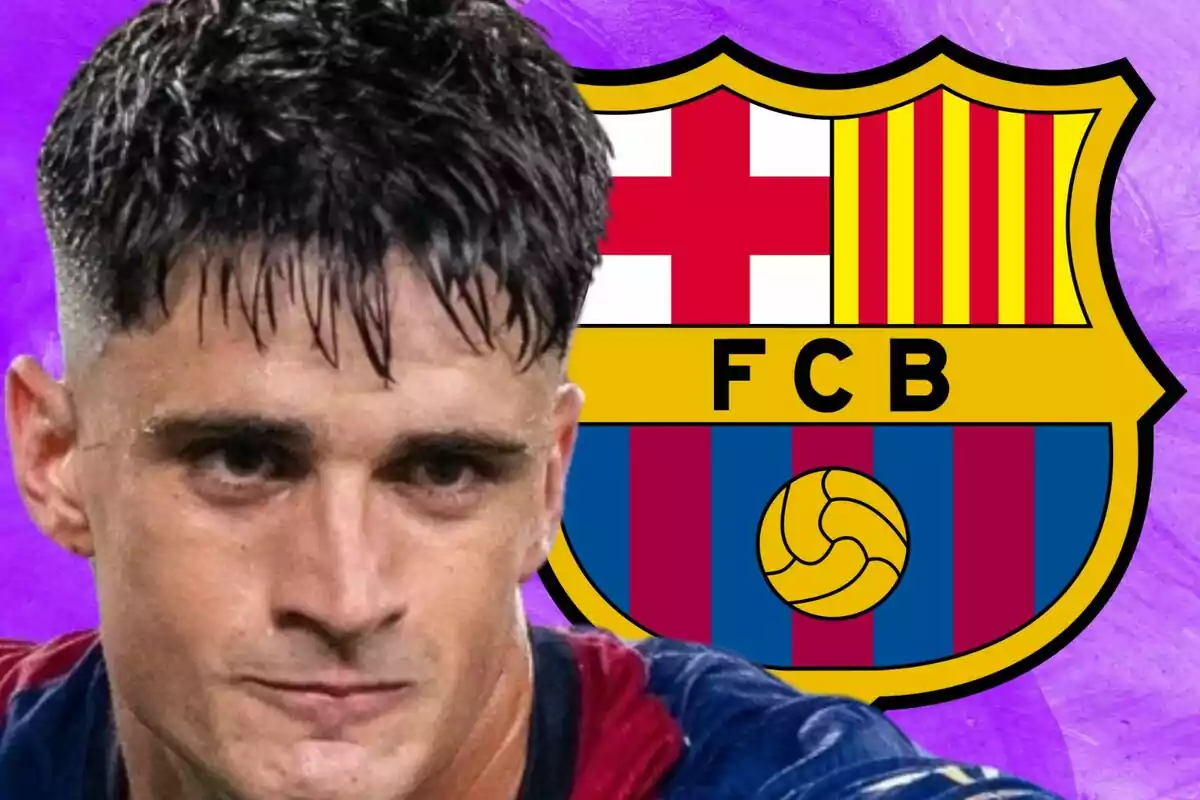 A player with the FC Barcelona crest in the background.