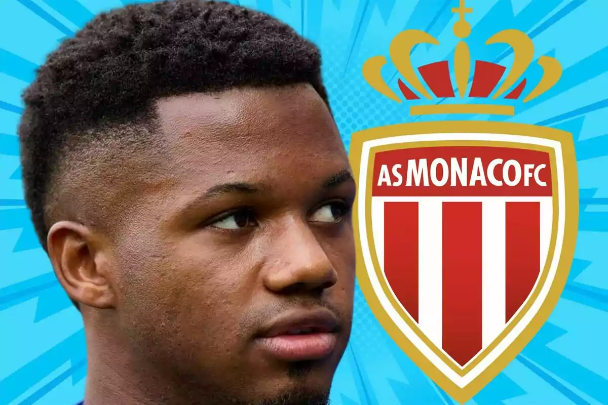 A player looks to the right next to the AS Monaco crest against a striking blue background.