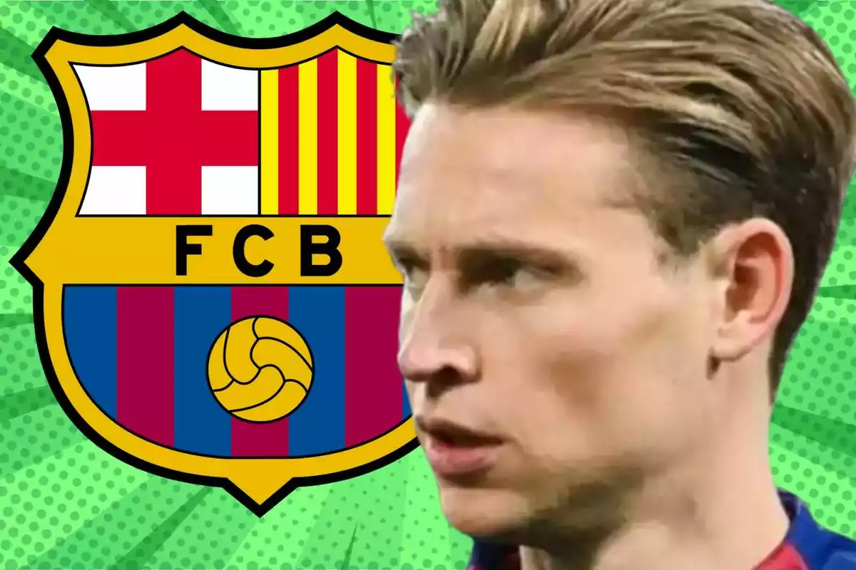 Un jugador de fútbol con el escudo del FC Barcelona de fondo. Un jugador de fútbol con el escudo del FC Barcelona de fondo.