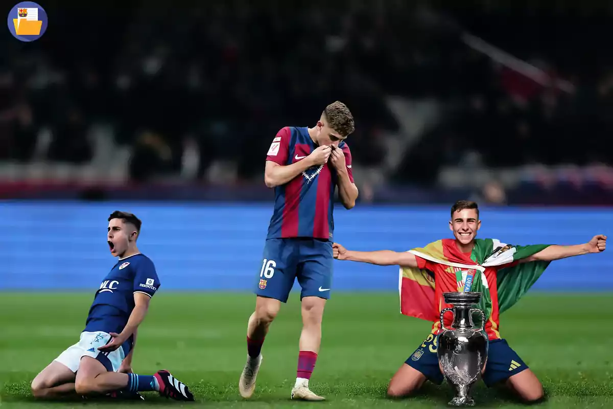 Jugadores de fútbol celebrando y mostrando emociones en el campo de juego.