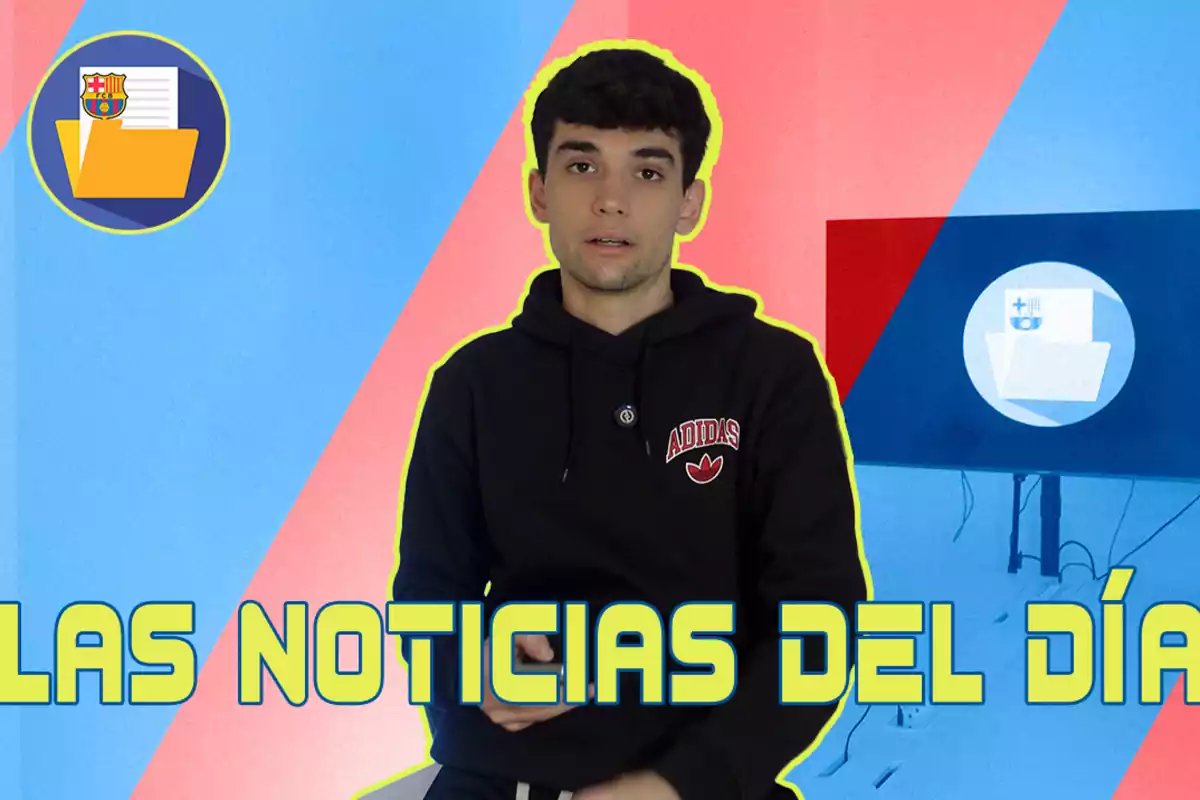 Un joven con sudadera negra de Adidas aparece en un fondo colorido con el texto "LAS NOTICIAS DEL DÍA" en la parte inferior.