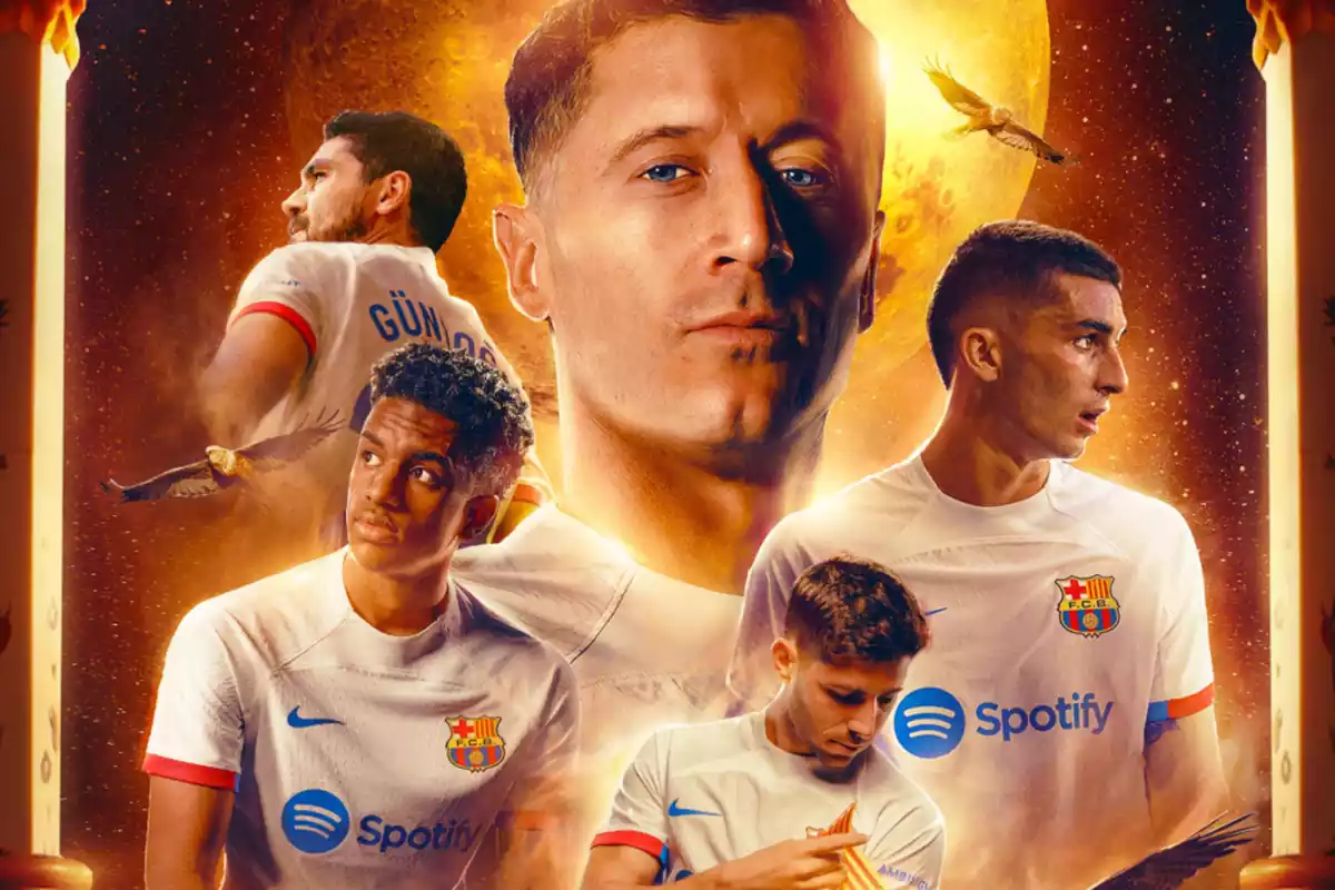 Un póster de los jugadores del Barça con Lewandowski, Balde, Roberto, Ferran y Gündogan